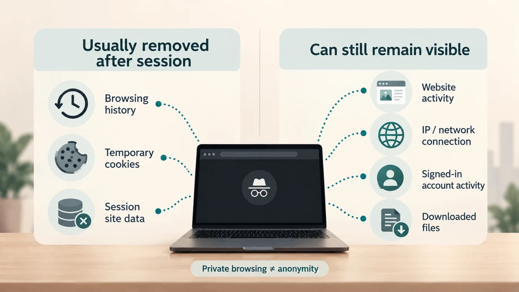 Comparison of information private browsing removes and information that can still remain visible