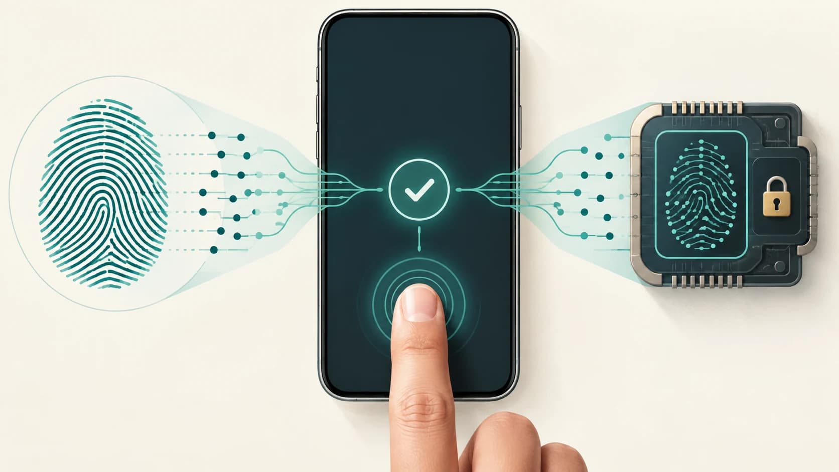 Smartphone comparing a newly scanned fingerprint with a protected fingerprint template stored on the device