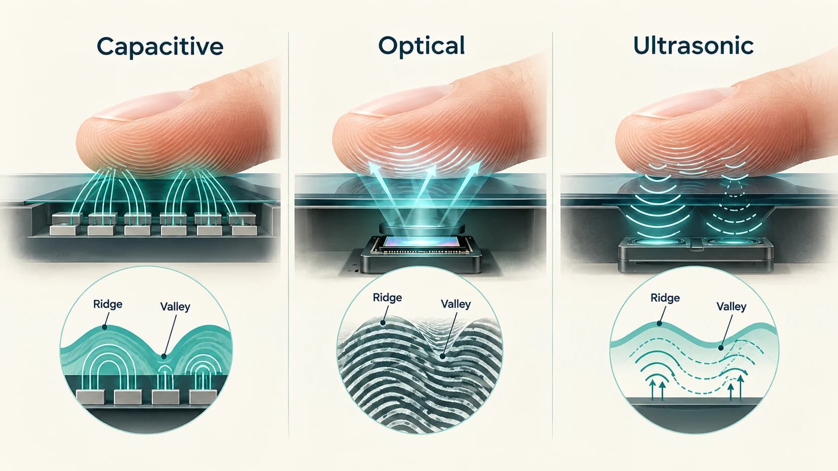 Comparison of capacitive, optical and ultrasonic smartphone fingerprint sensors