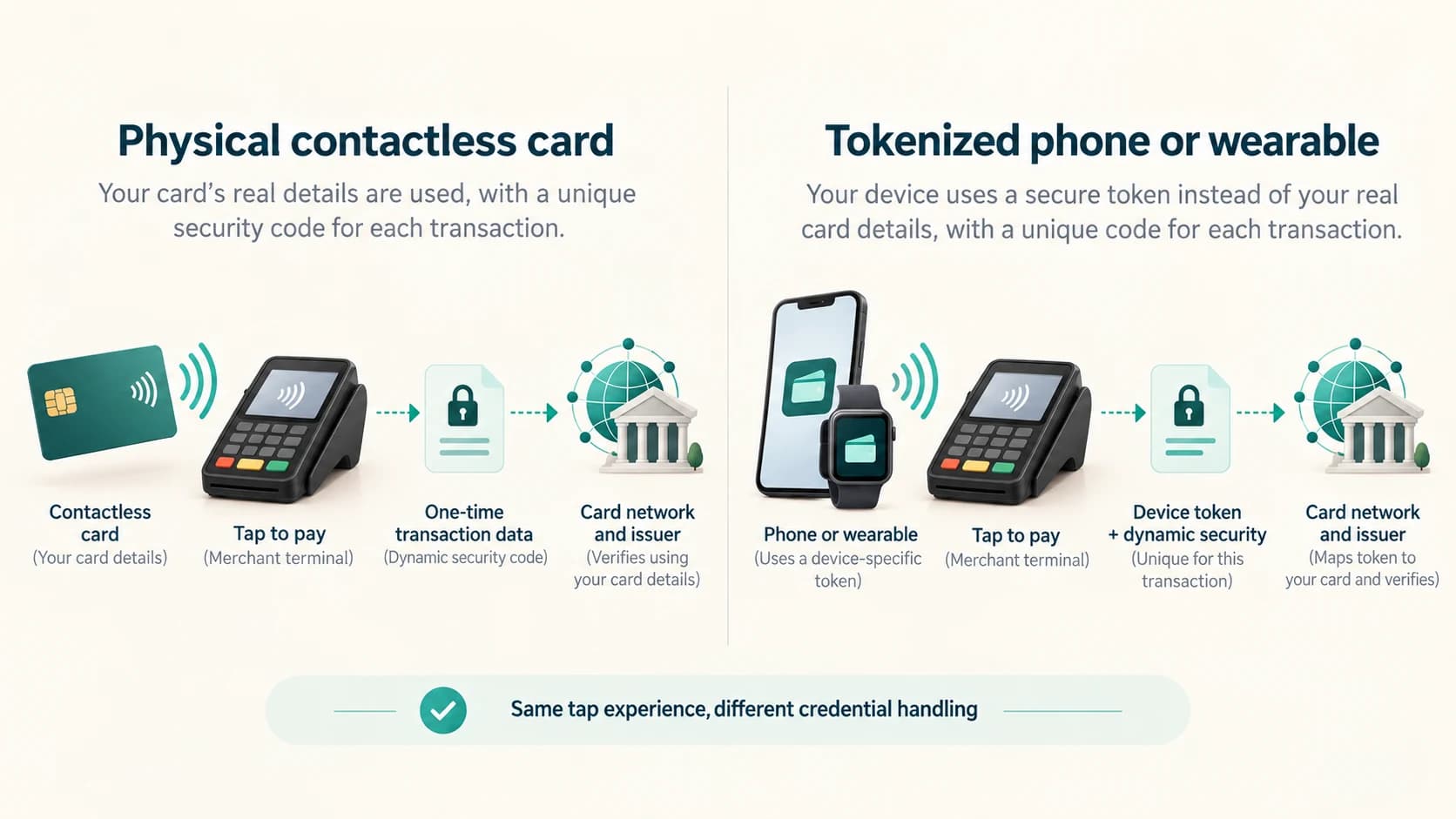 Comparison of a physical EMV contactless card and a tokenised mobile wallet payment using NFC at the same terminal