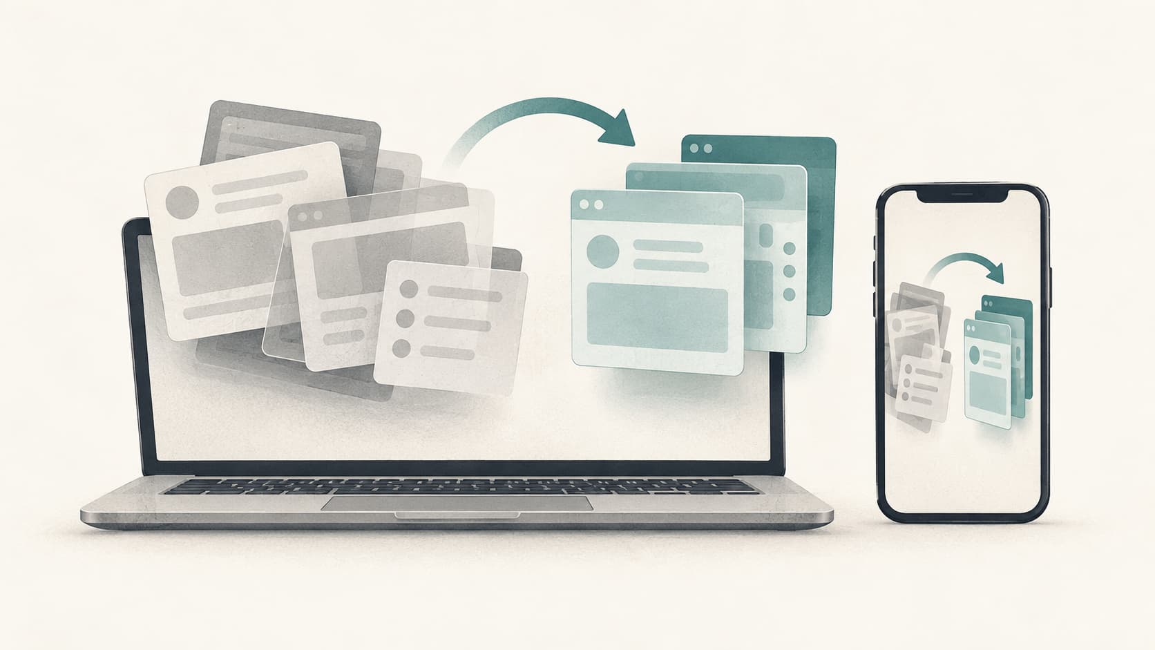 Illustration of a phone and computer restarting their running apps and background processes