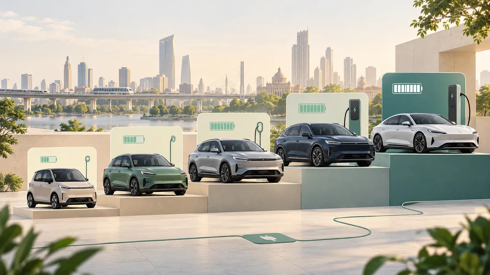 Lineup of different cars and SUVs arranged for comparison