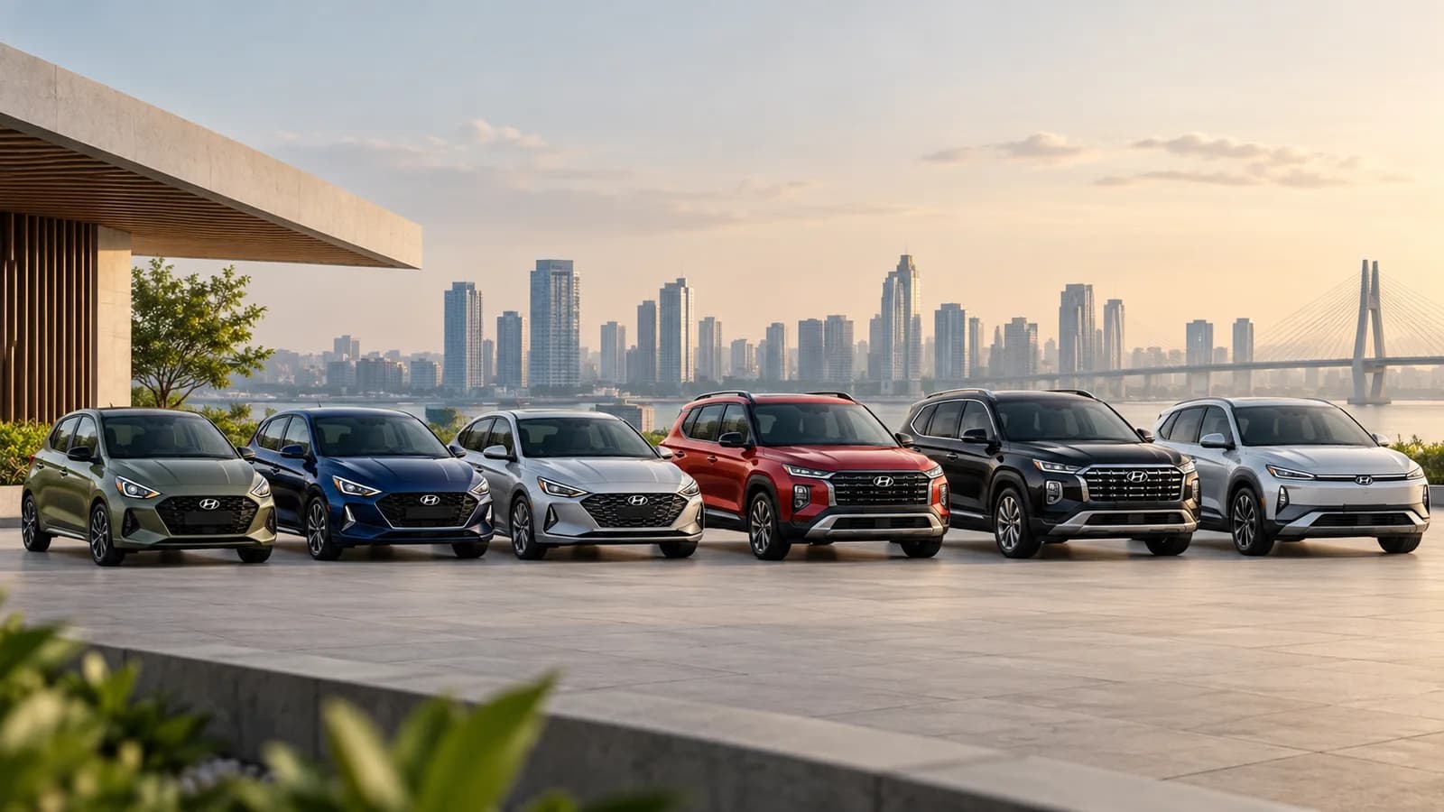 Lineup of different cars and SUVs arranged for comparison