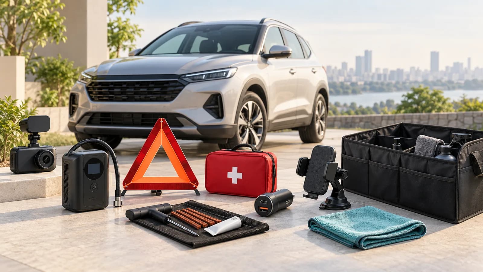Useful car accessories including an emergency kit and dashcam