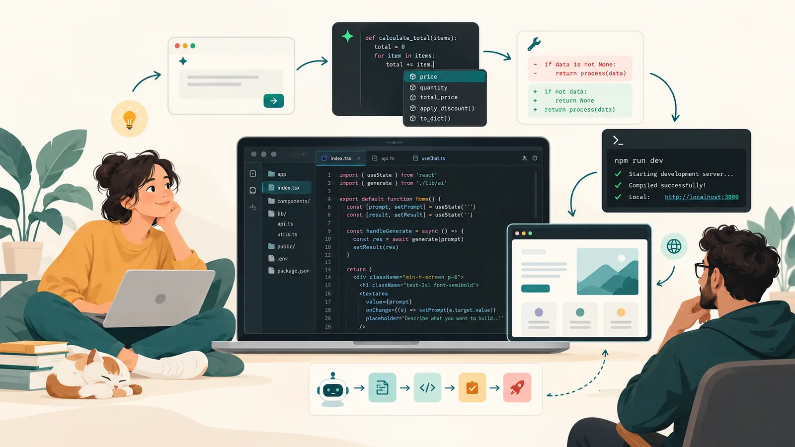 Developers working with code editors and AI assistant panels