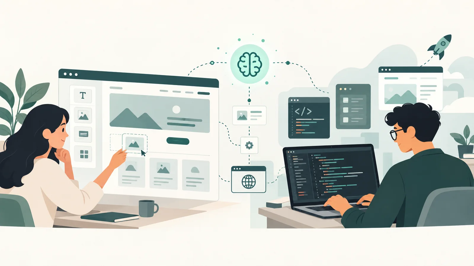 People designing a website with AI-assisted interfaces