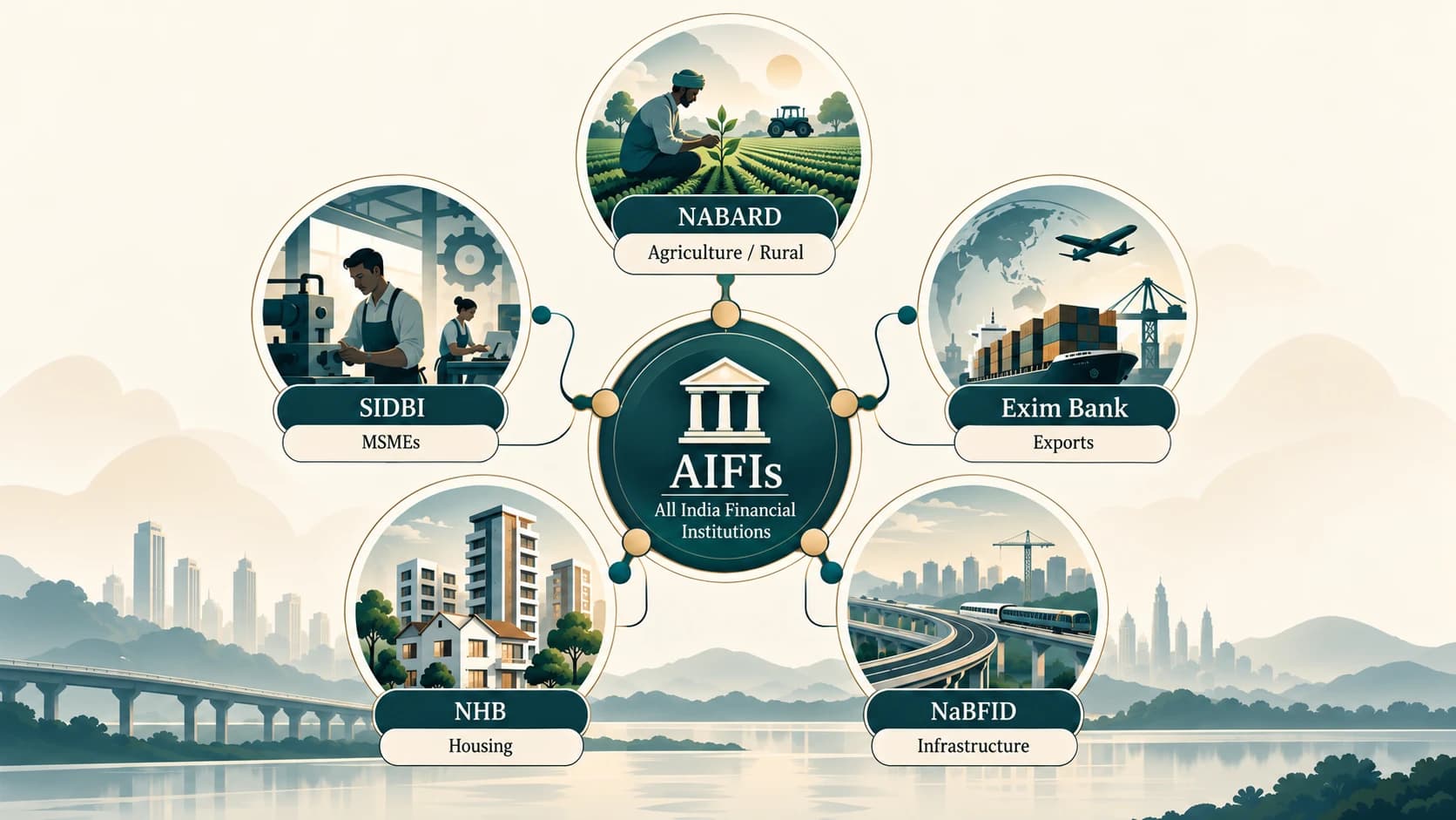 Five RBI-regulated All India Financial Institutions and their principal sector mandates.