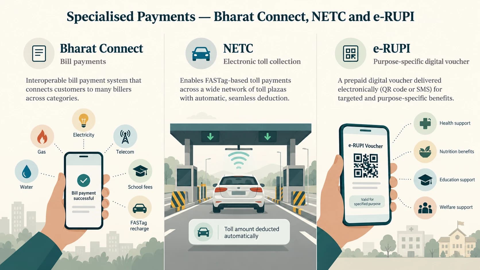 Three ways specialised networks handle bills, tolls and prepaid vouchers.