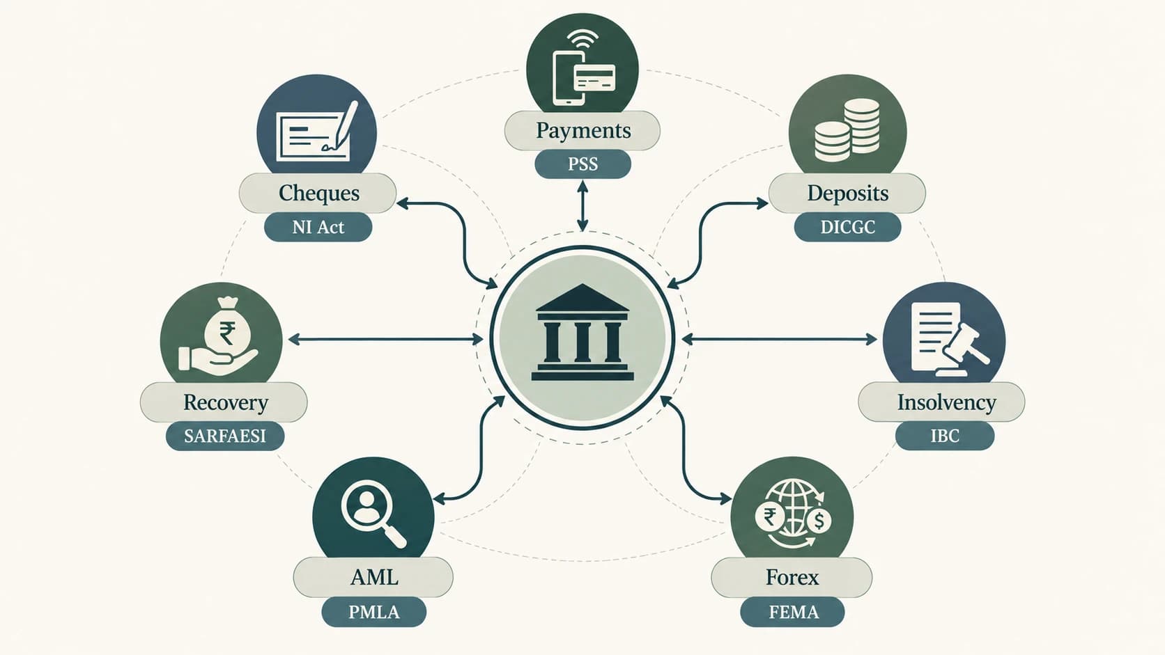 Relationship map linking banking activities with their major Indian laws.