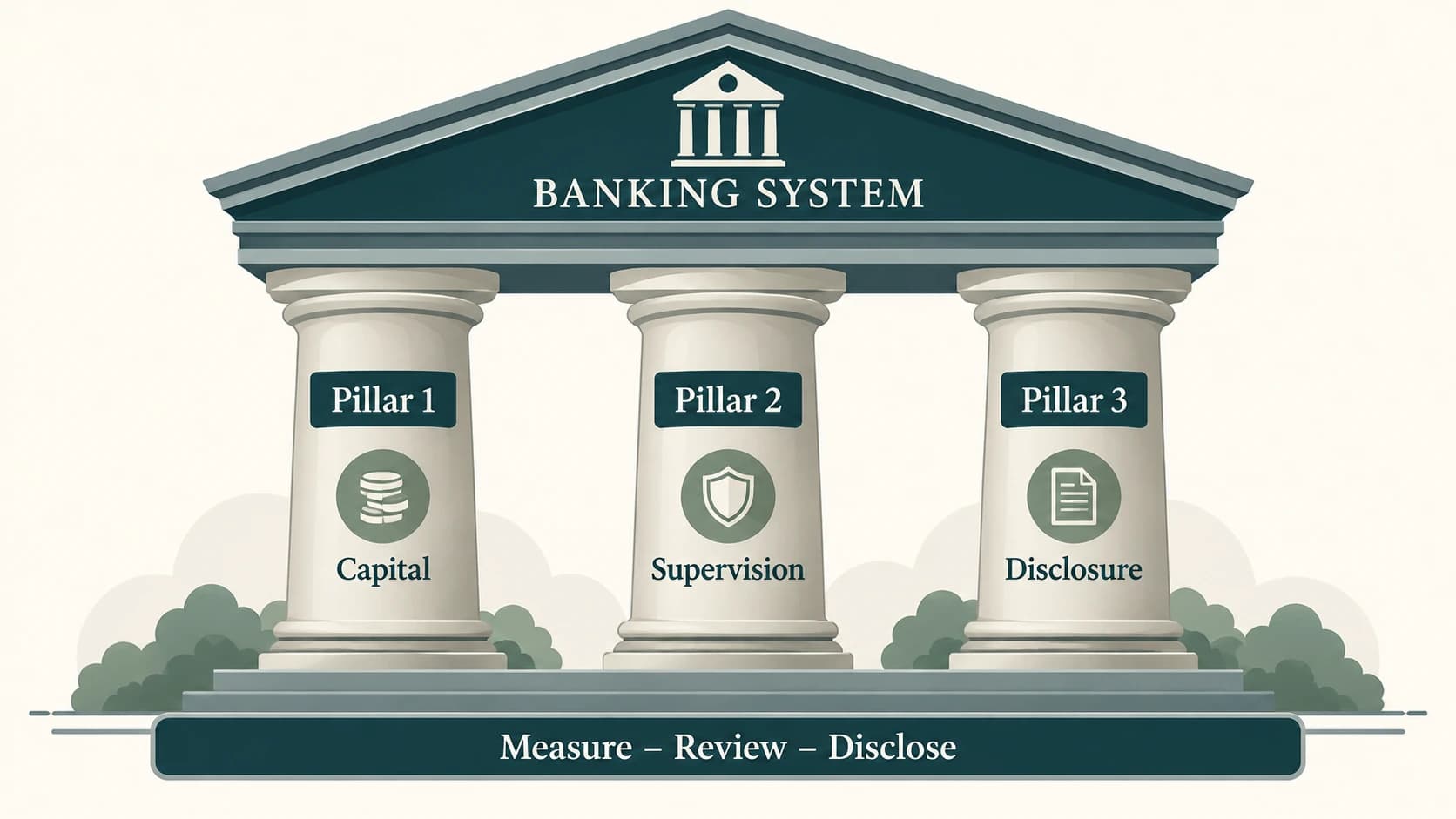 Three Basel II pillars supporting banking-system soundness.