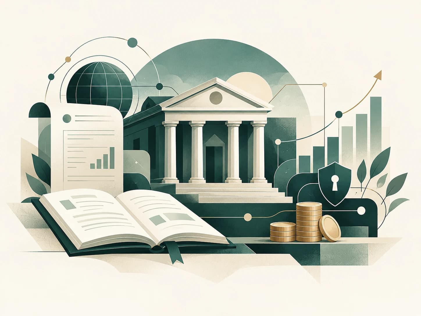 Illustrated banking institutions, learning materials and financial concepts