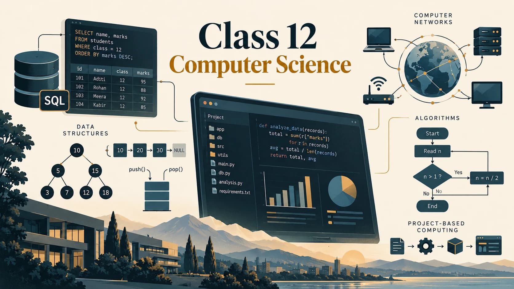 Computer Science learning illustration for Class 12