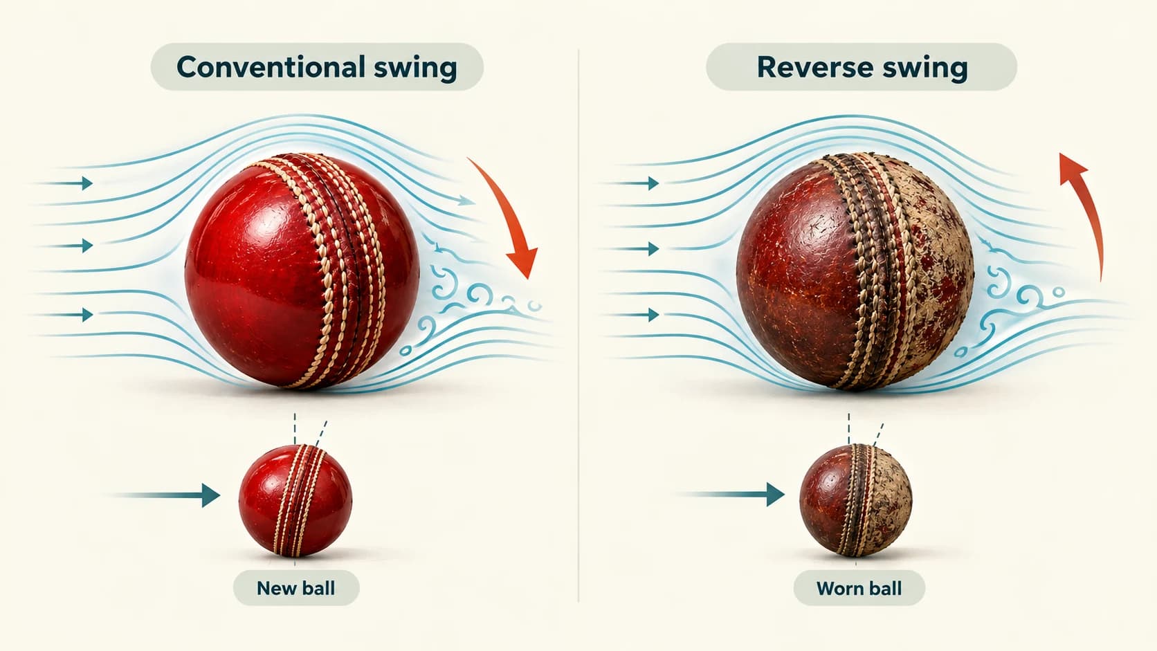 Comparison of conventional swing around a new cricket ball and reverse swing around a worn ball with different surface roughness