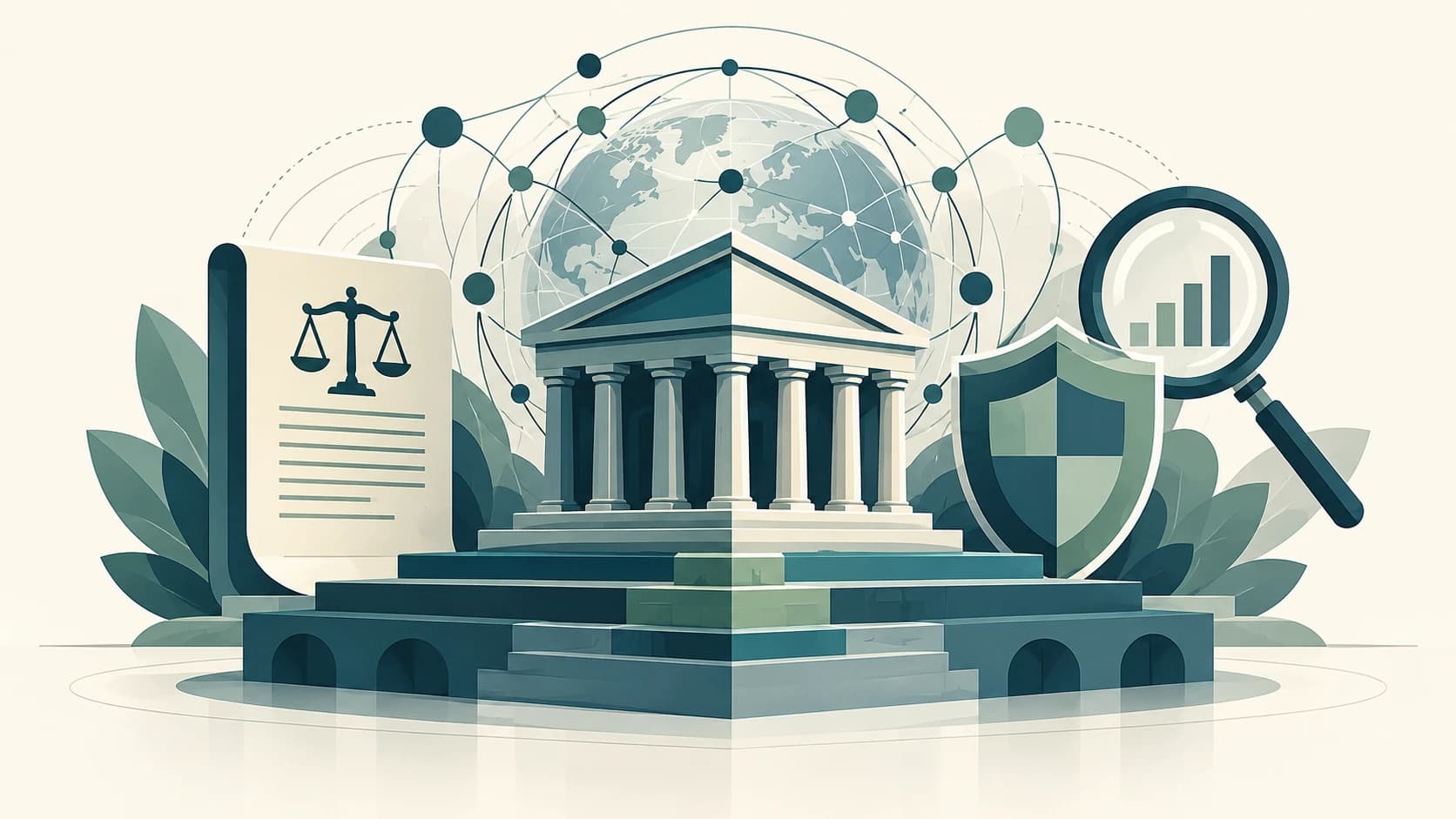 Abstract illustration of legal, capital and supervisory safeguards around a banking institution.