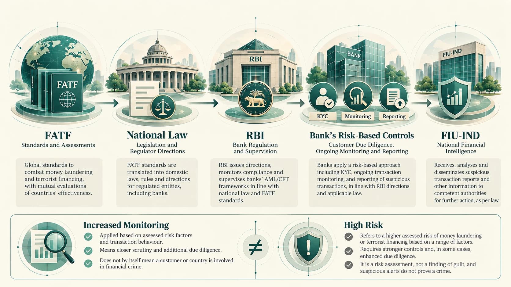 FATF standards connected to national AML obligations and bank-level compliance procedures.